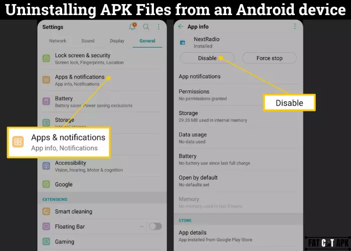 Uninstalling APK Files from an Android device
